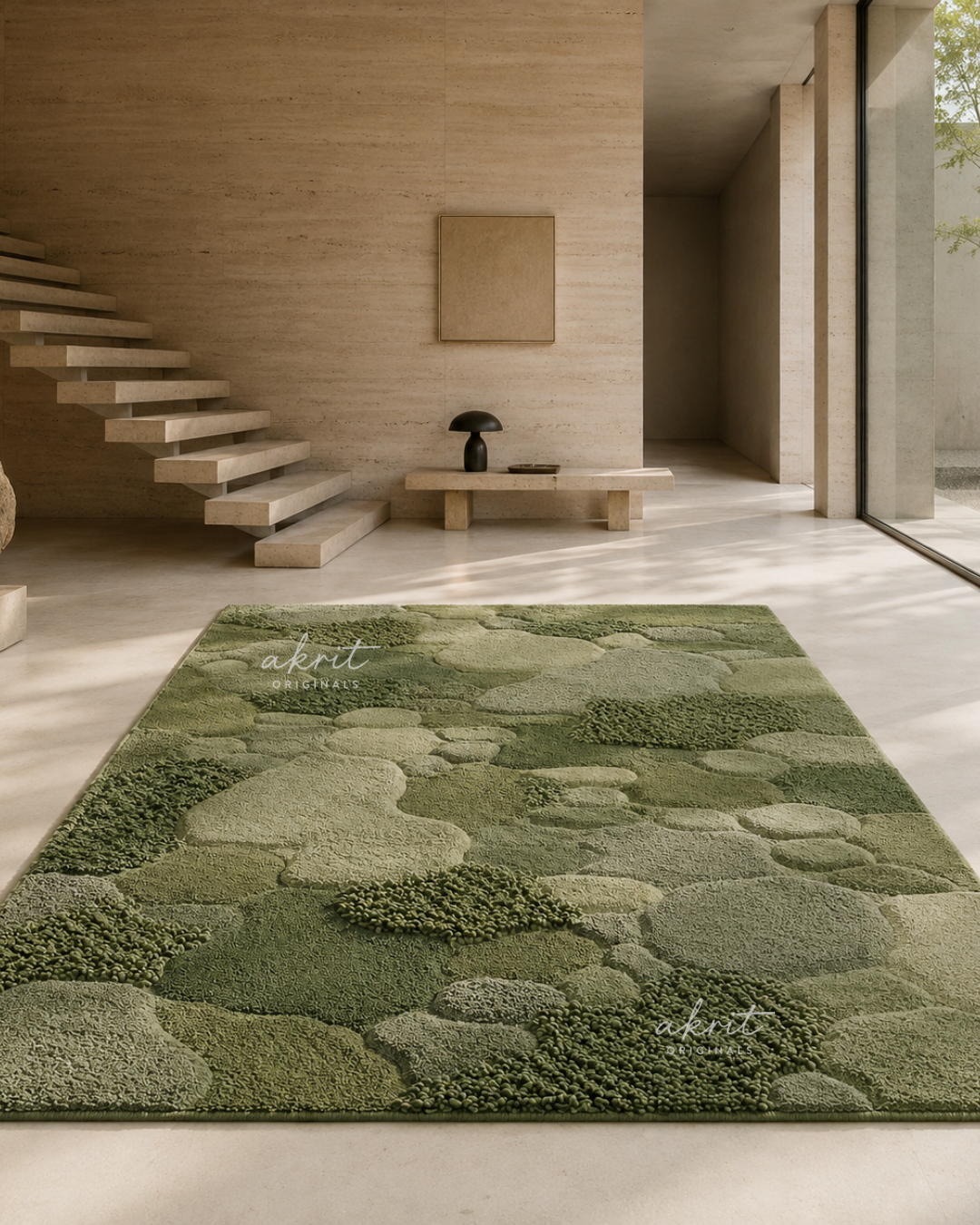 Hand Tufted Rug | Mossstone Sculptural Green Area Carpet