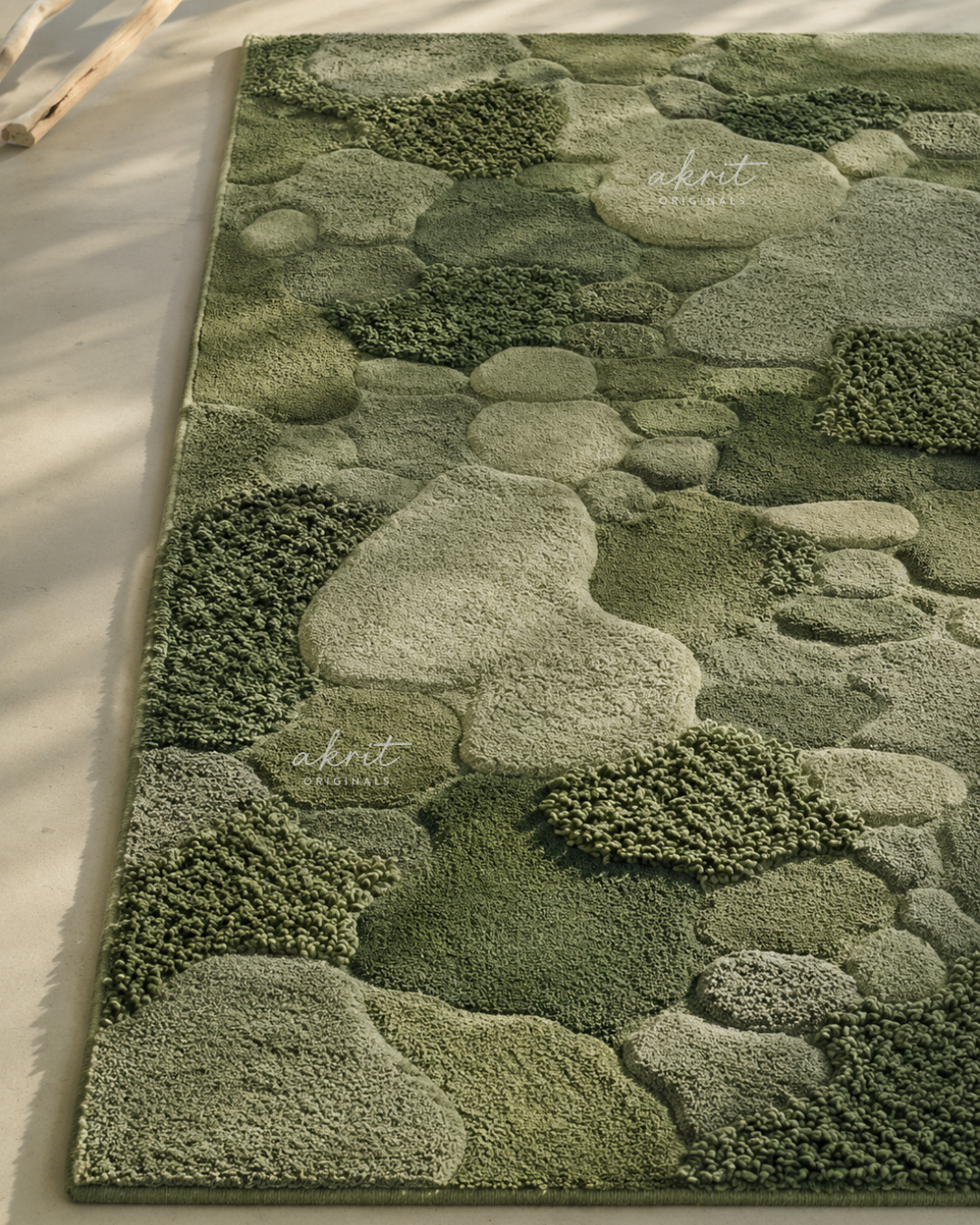 Hand Tufted Rug | Mossstone Sculptural Green Area Carpet