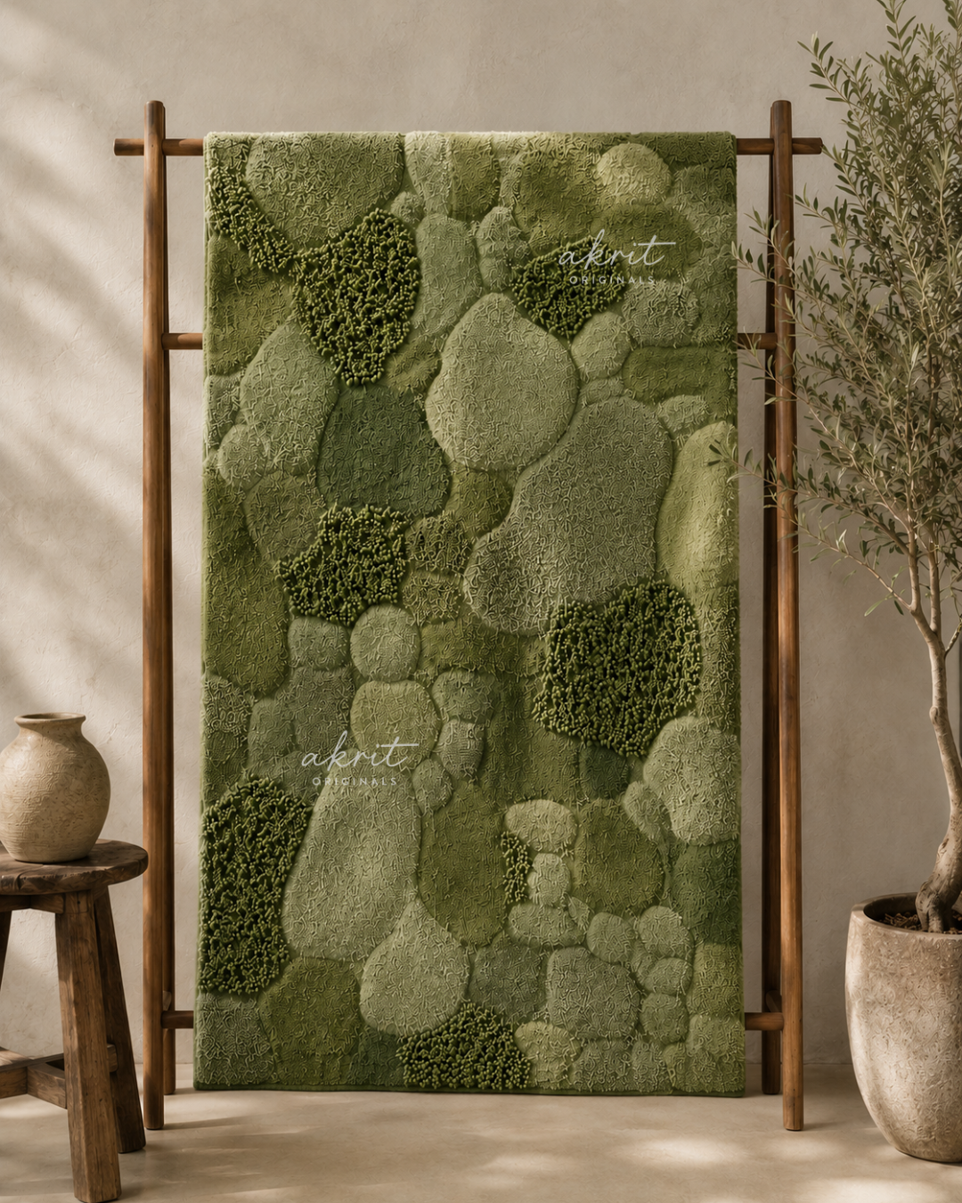 Hand Tufted Rug | Mossstone Sculptural Green Area Carpet