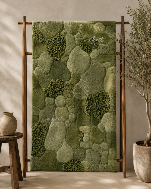 Hand Tufted Rug | Mossstone Sculptural Green Area Carpet