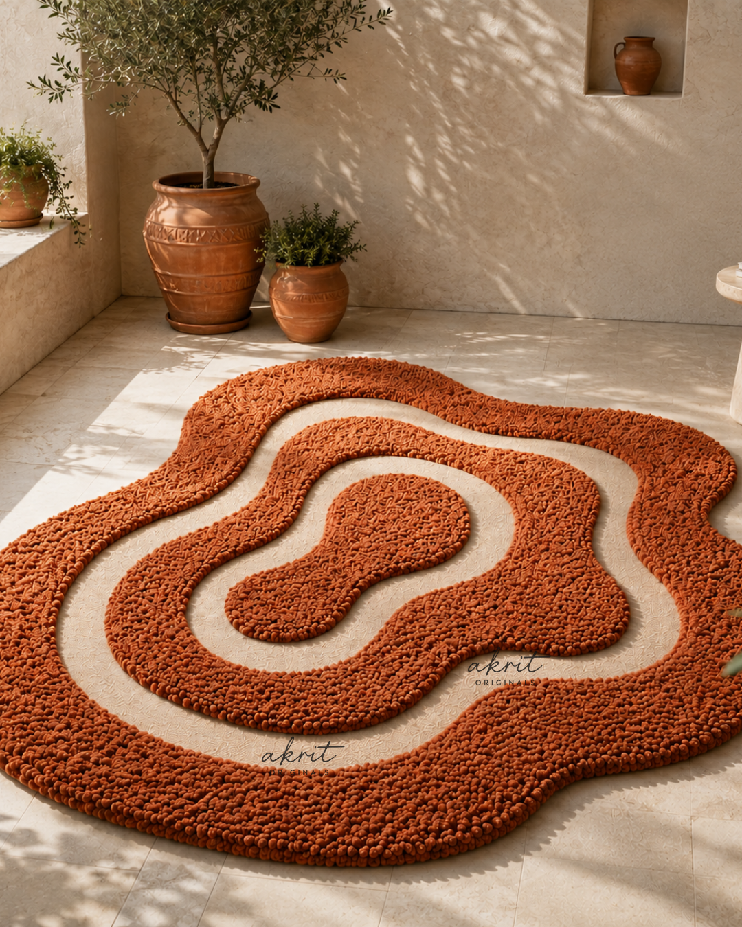 Terracotta Amoeba Carpet | Sculptural Organic Area Rug |