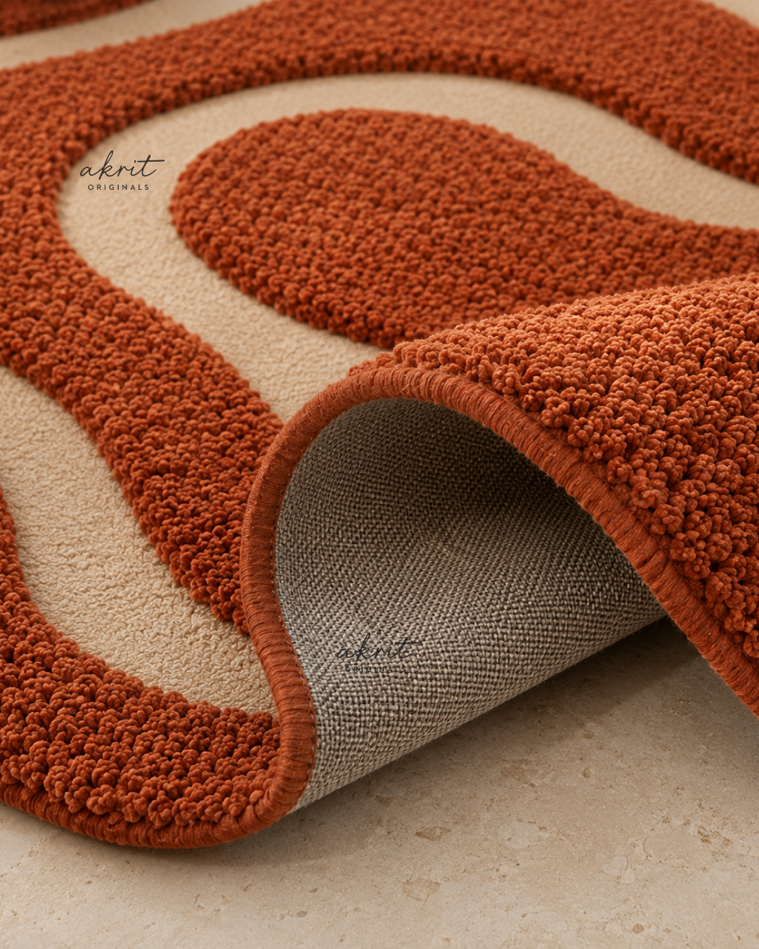 Terracotta Amoeba Carpet | Sculptural Organic Area Rug |