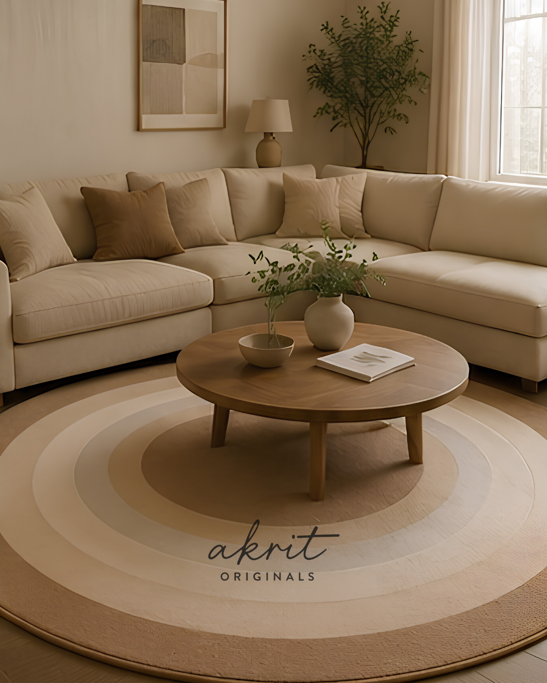 Hand Tufted Wool Round Rug | Modern Neutral Circle Carpet | Scandinavian Area Rug | Minimalist Living Room