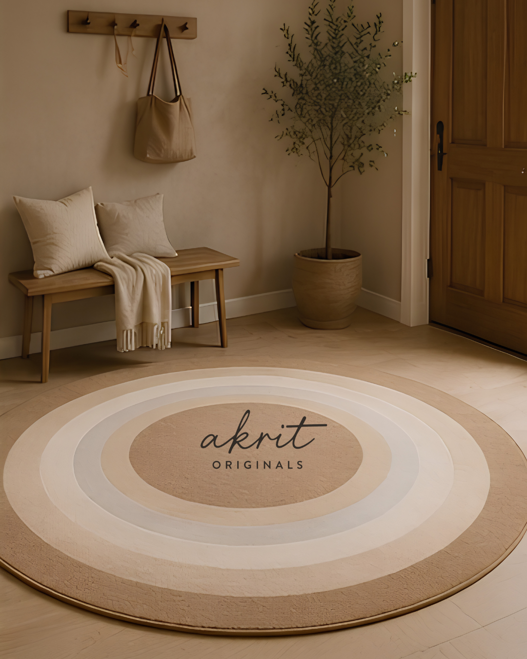Hand Tufted Wool Round Rug | Modern Neutral Circle Carpet | Scandinavian Area Rug | Minimalist Living Room