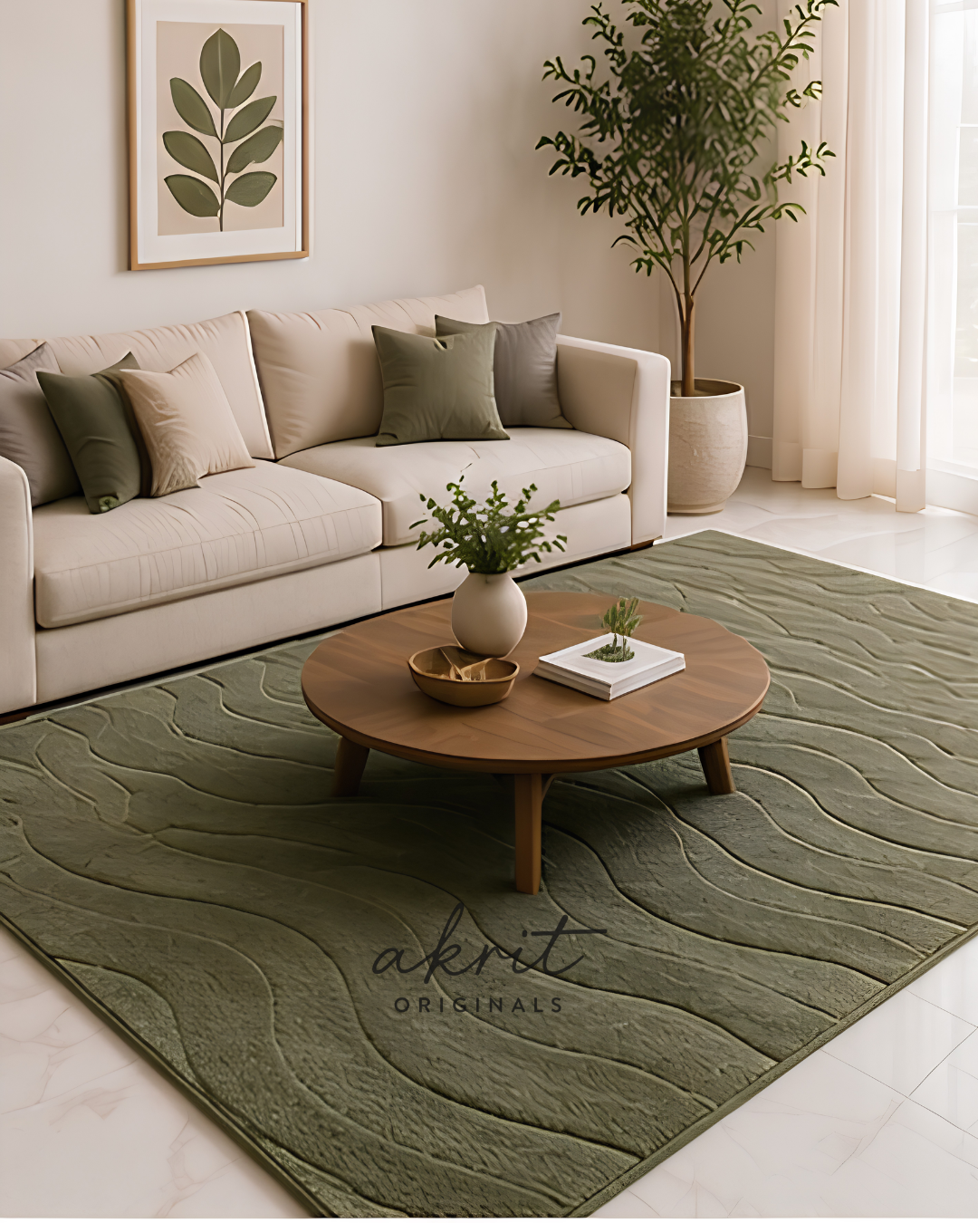 Green Hand Tufted Wool Rug | Modern Abstract Area Carpet | Luxury Minimalist |