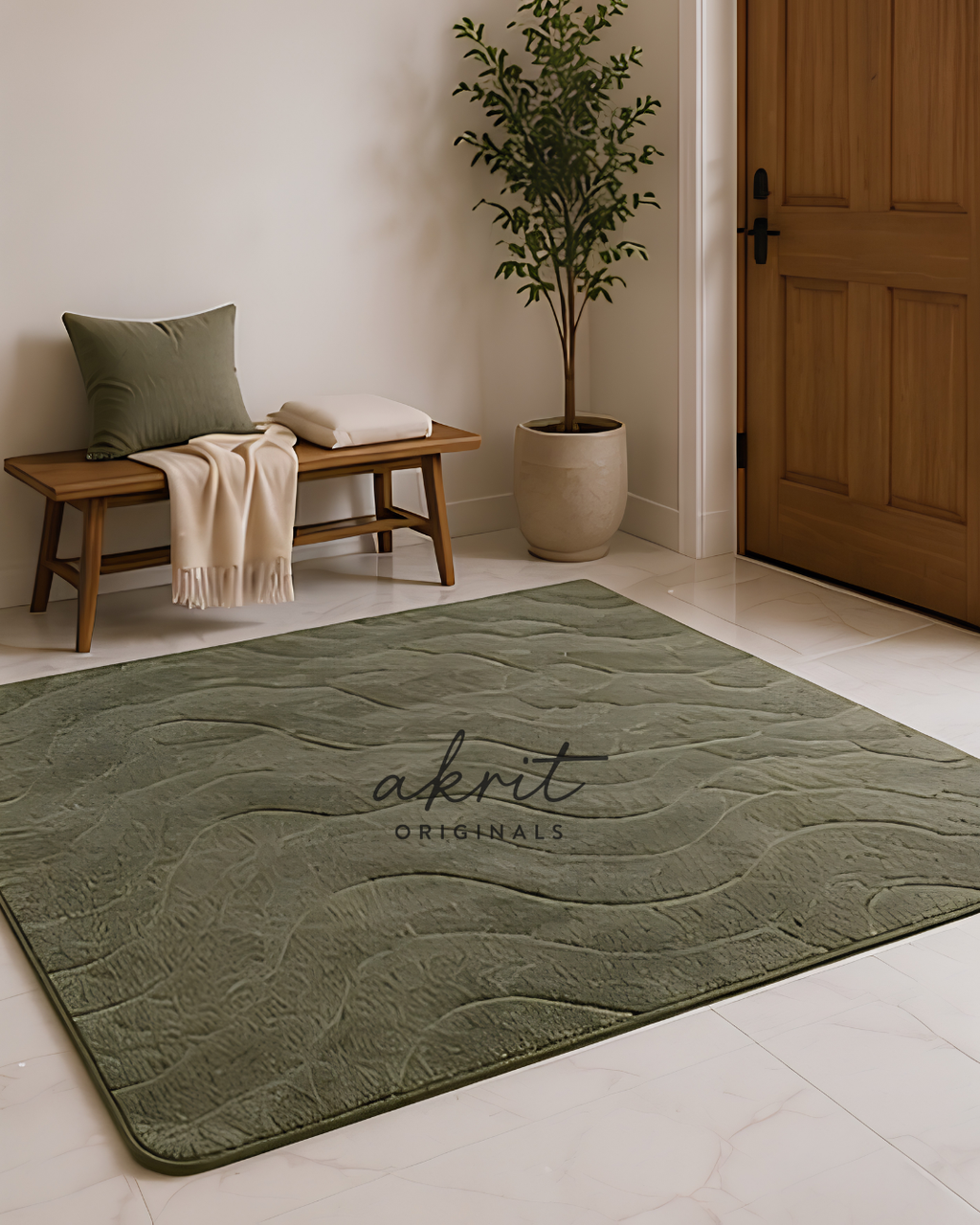Green Hand Tufted Wool Rug | Modern Abstract Area Carpet | Luxury Minimalist |