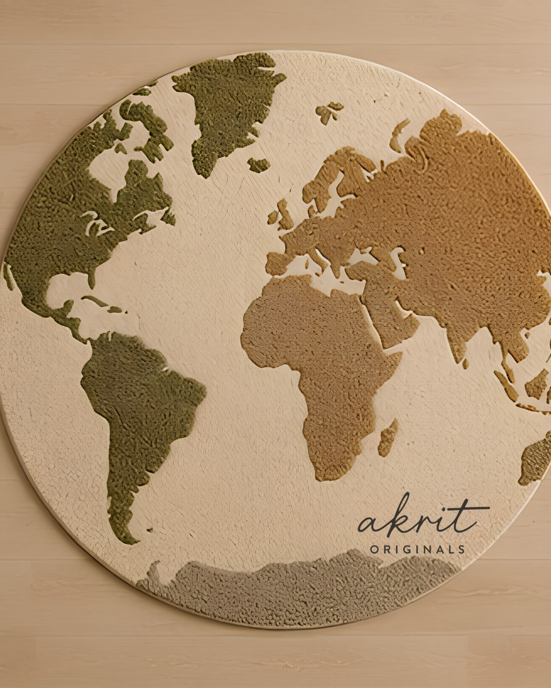 World Map Circular Handmade Wool Rug