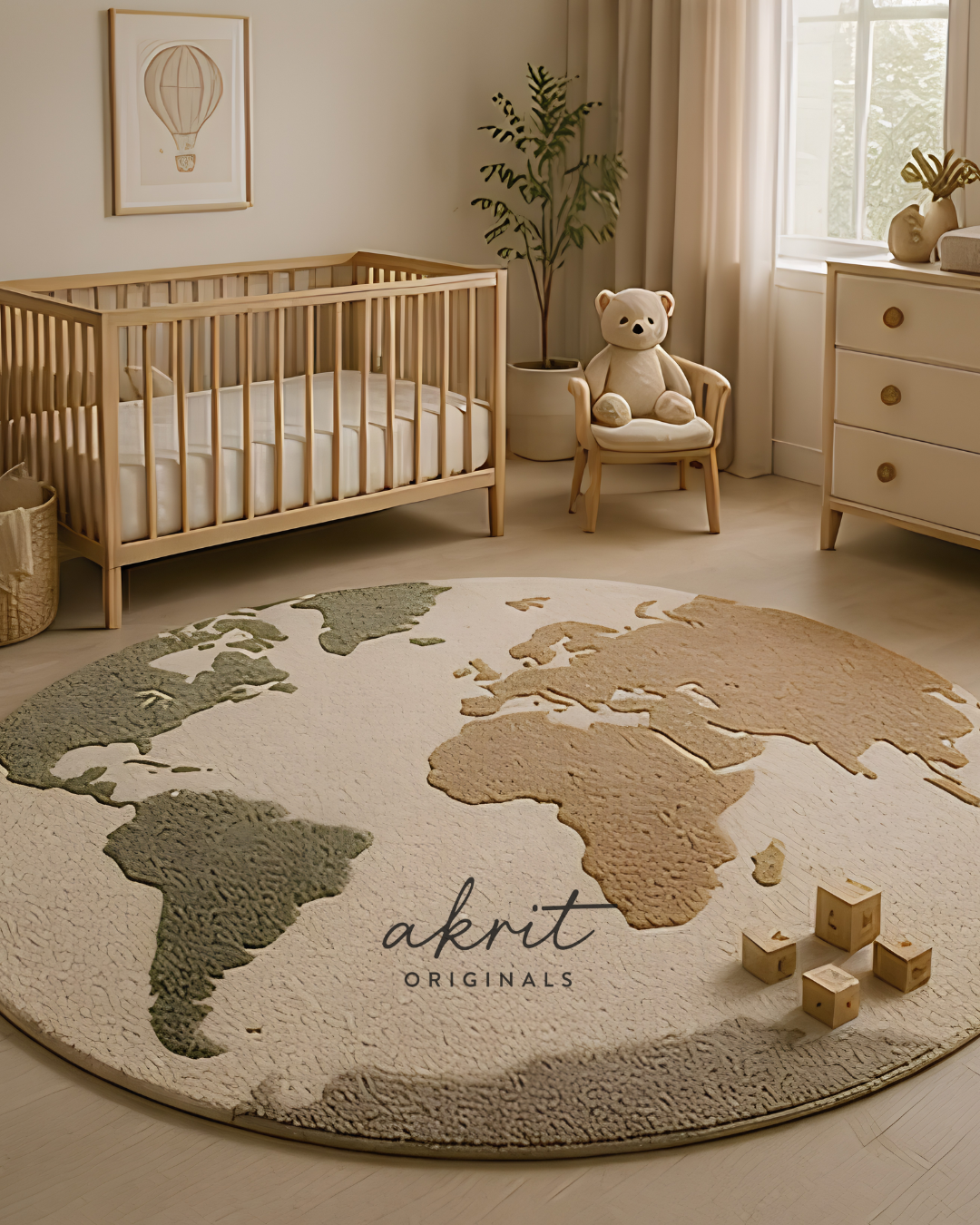 World Map Circular Handmade Wool Rug
