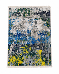 Abstract Modern Area Rug – Blue, Grey & Mustard | Soft Living Room & Bedroom Carpet (2.6 x 4 ft)