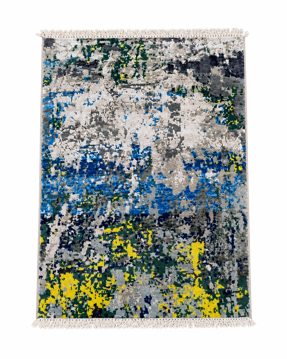 Abstract Modern Area Rug – Blue, Grey & Mustard | Soft Living Room & Bedroom Carpet (2.6 x 4 ft)