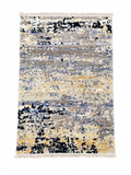 Modern Abstract Area Rug 2.6 x 4 ft – Soft Premium Carpet with Grey, Blue & Gold Distressed Design | Decorative Rug for Living Room, Bedroom & Office