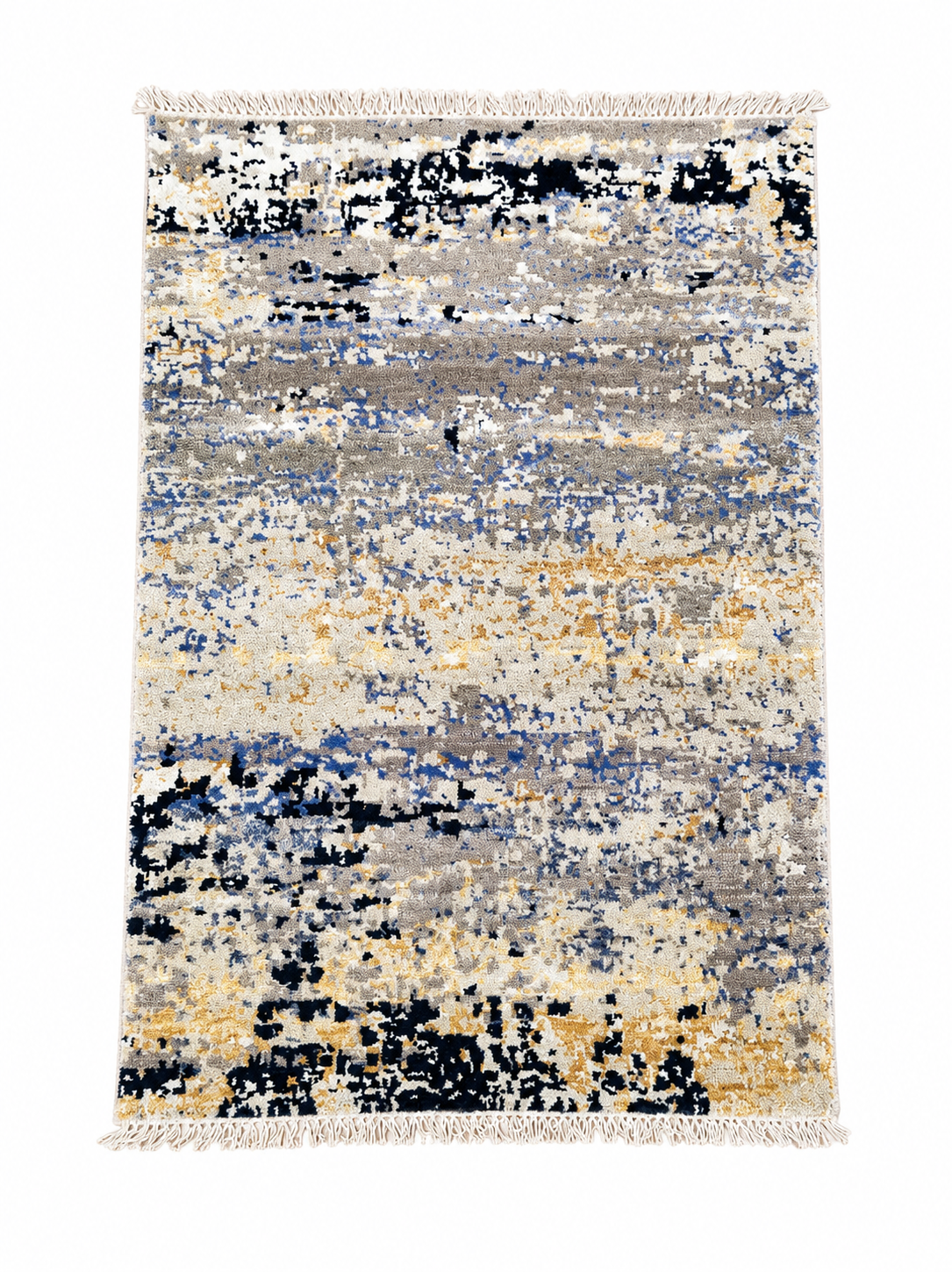 Modern Abstract Area Rug 2.6 x 4 ft – Soft Premium Carpet with Grey, Blue & Gold Distressed Design | Decorative Rug for Living Room, Bedroom & Office
