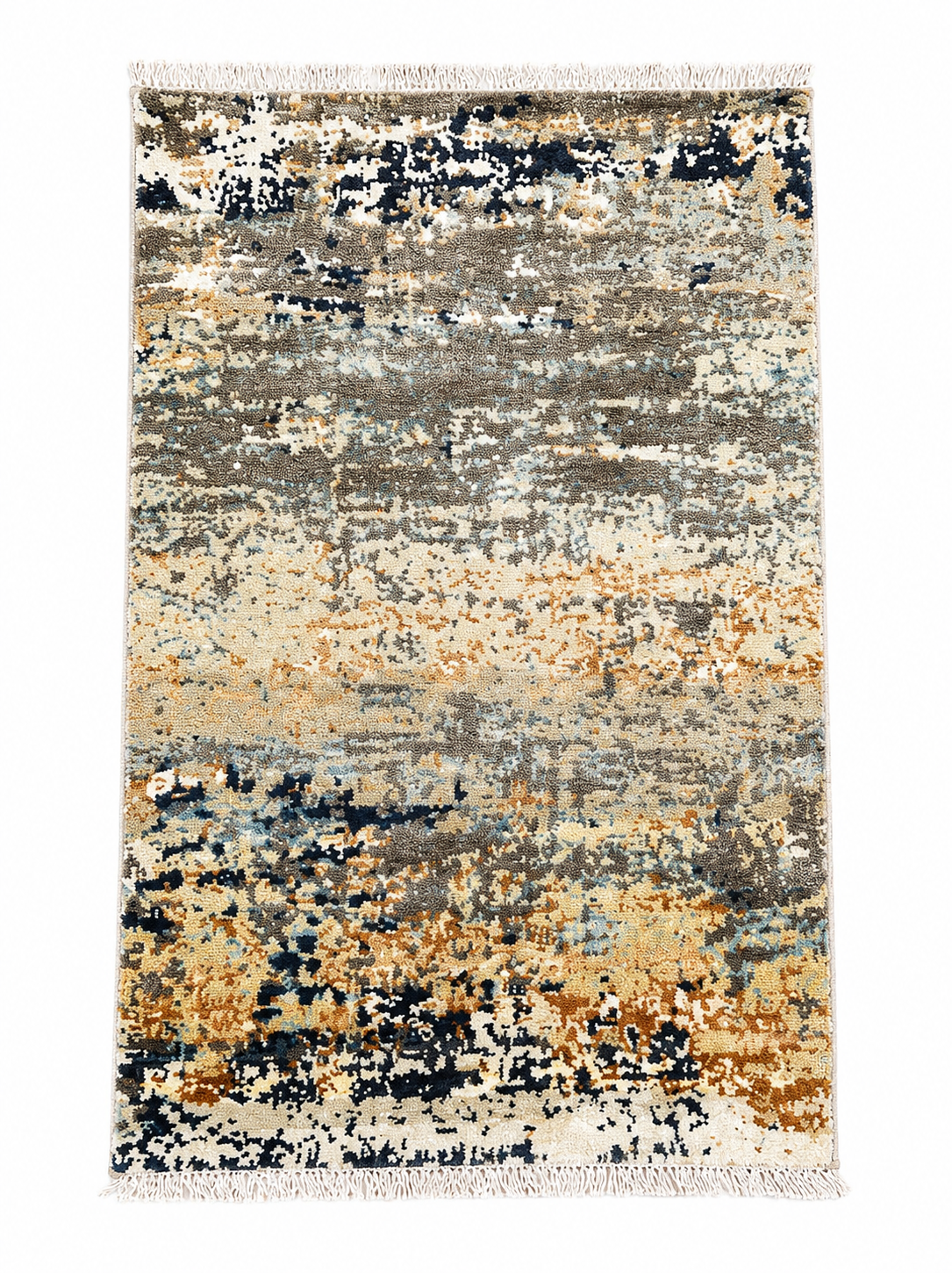 Modern Abstract Area Rug 2.6 x 4 ft – Premium Soft Carpet with Grey, Beige & Navy Distressed Pattern | Decorative Rug for Living Room, Bedroom & Office