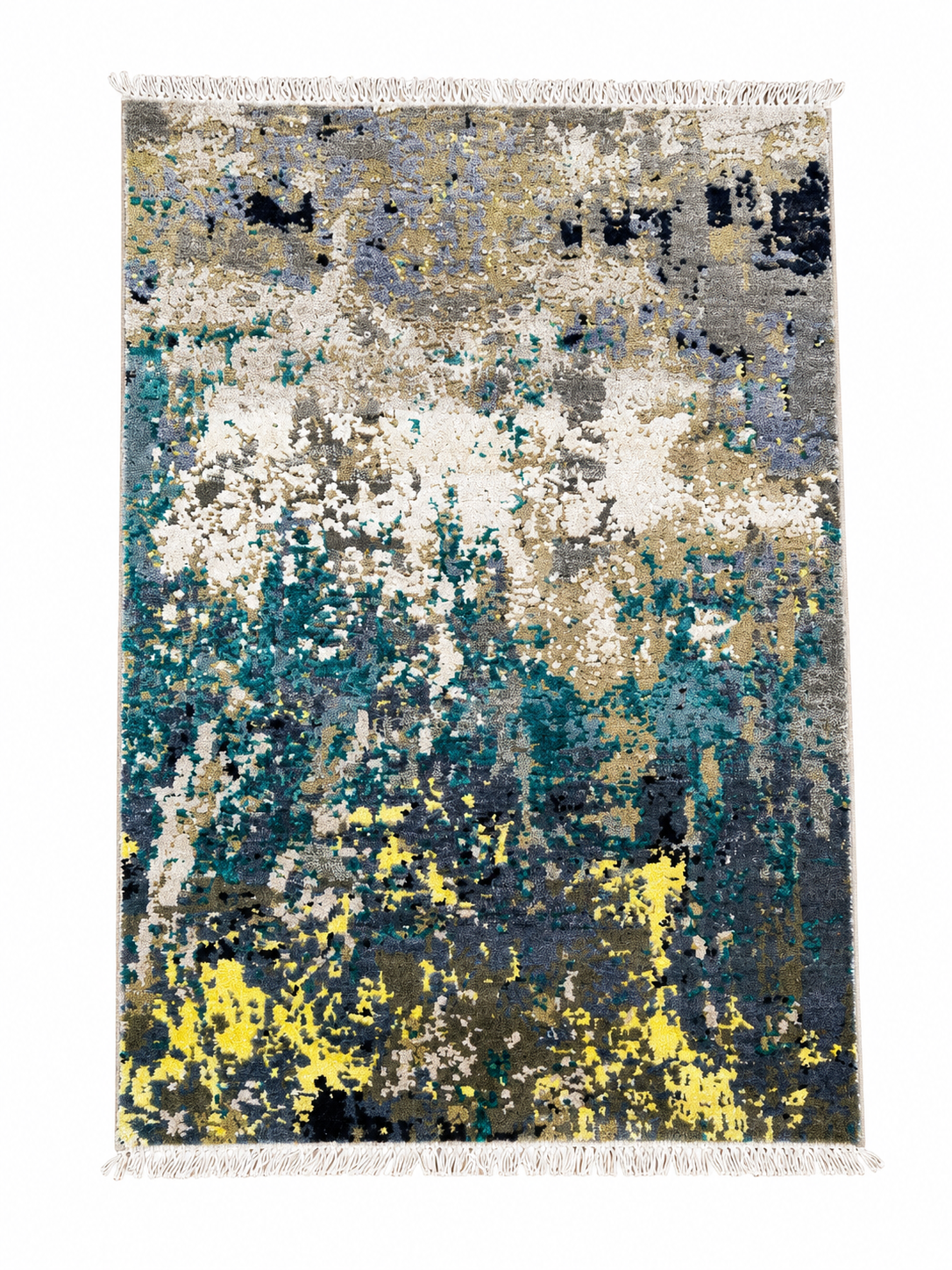 Modern Abstract Area Rug 2.6 x 4 ft – Premium Soft Carpet with Grey, Teal & Yellow Artistic Design | Decorative Rug for Living Room, Bedroom & Office