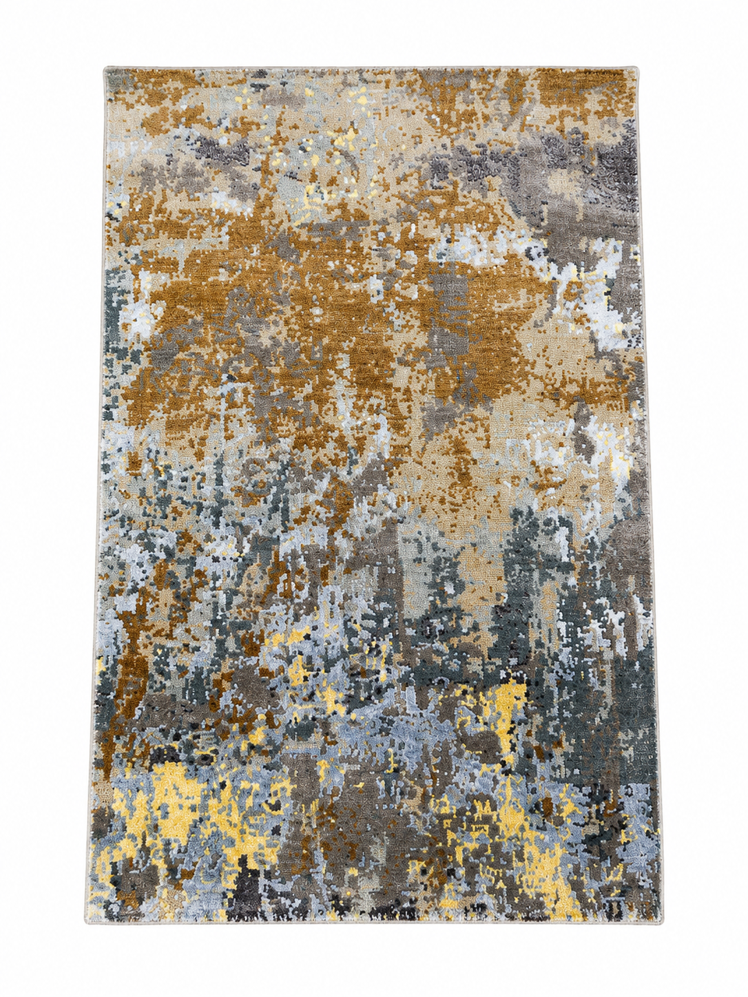 Modern Abstract Area Rug 2.6 x 4 ft – Premium Soft Carpet with Grey, Gold & Blue Artistic Design | Decorative Rug for Living Room, Bedroom & Office