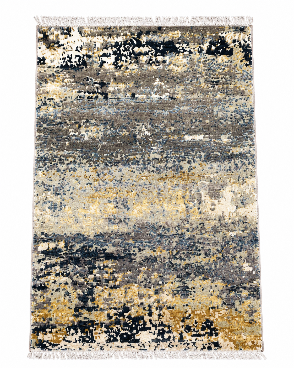 Modern Abstract Area Rug 2.6 x 4 ft – Premium Soft Carpet with Grey, Navy & Gold Distressed Design | Decorative Rug for Living Room, Bedroom & Office