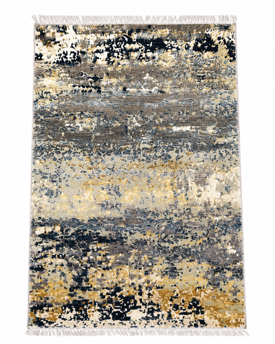 Modern Abstract Area Rug 2.6 x 4 ft – Premium Soft Carpet with Grey, Navy & Gold Distressed Design | Decorative Rug for Living Room, Bedroom & Office