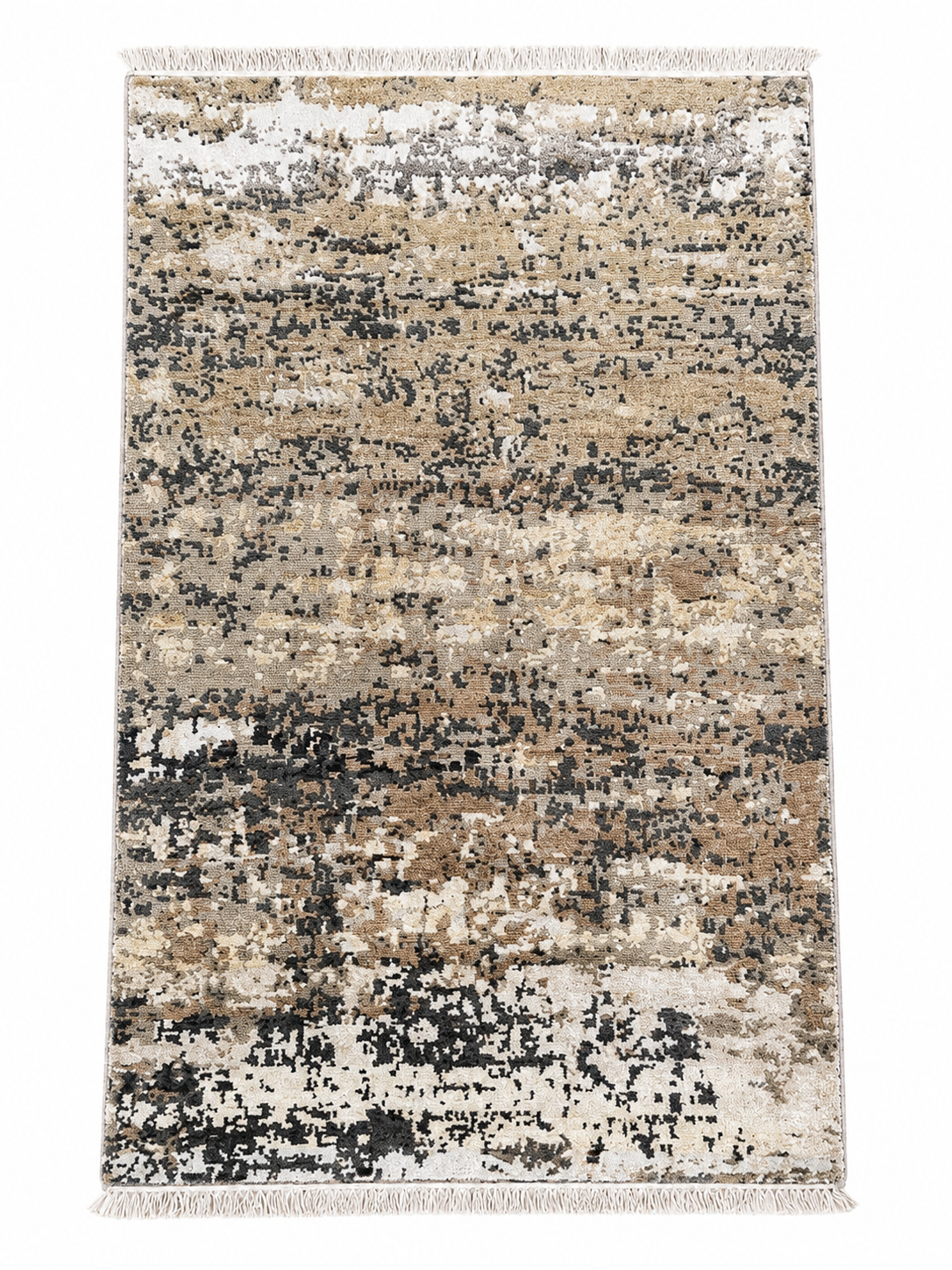 Modern Abstract Area Rug 2.6 x 4 ft – Premium Soft Carpet with Beige, Grey & Charcoal Distressed Design | Decorative Rug for Living Room, Bedroom & Office