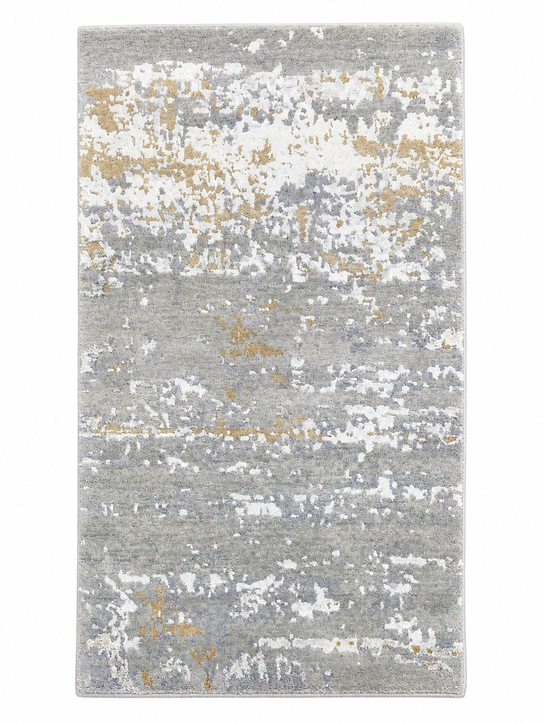 Modern Abstract Area Rug 2.5 x 4 ft – Premium Soft Carpet with Grey, White & Gold Distressed Design | Decorative Rug for Living Room, Bedroom & Office