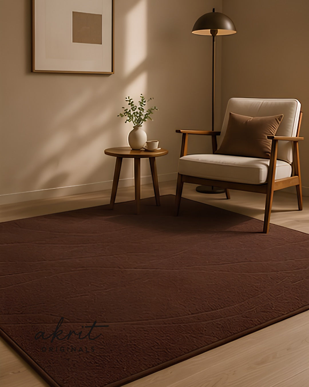 Chocolate Brown Hand Tufted Wool Rug | Modern Abstract Area | Luxury Minimalist Carpet |
