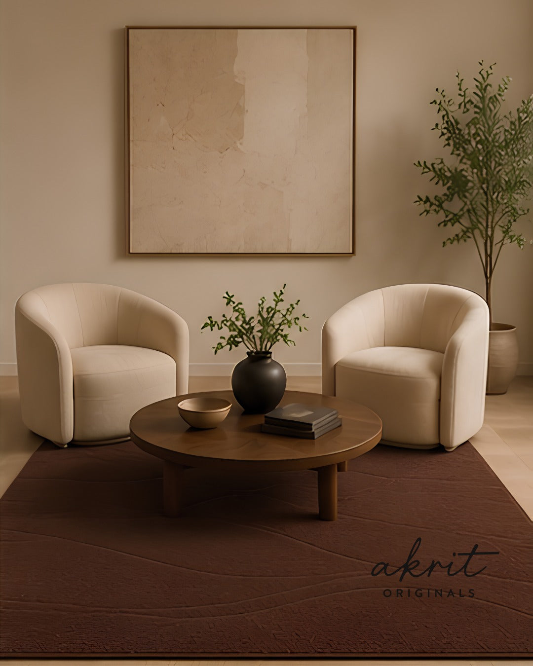 Chocolate Brown Hand Tufted Wool Rug | Modern Abstract Area | Luxury Minimalist Carpet |