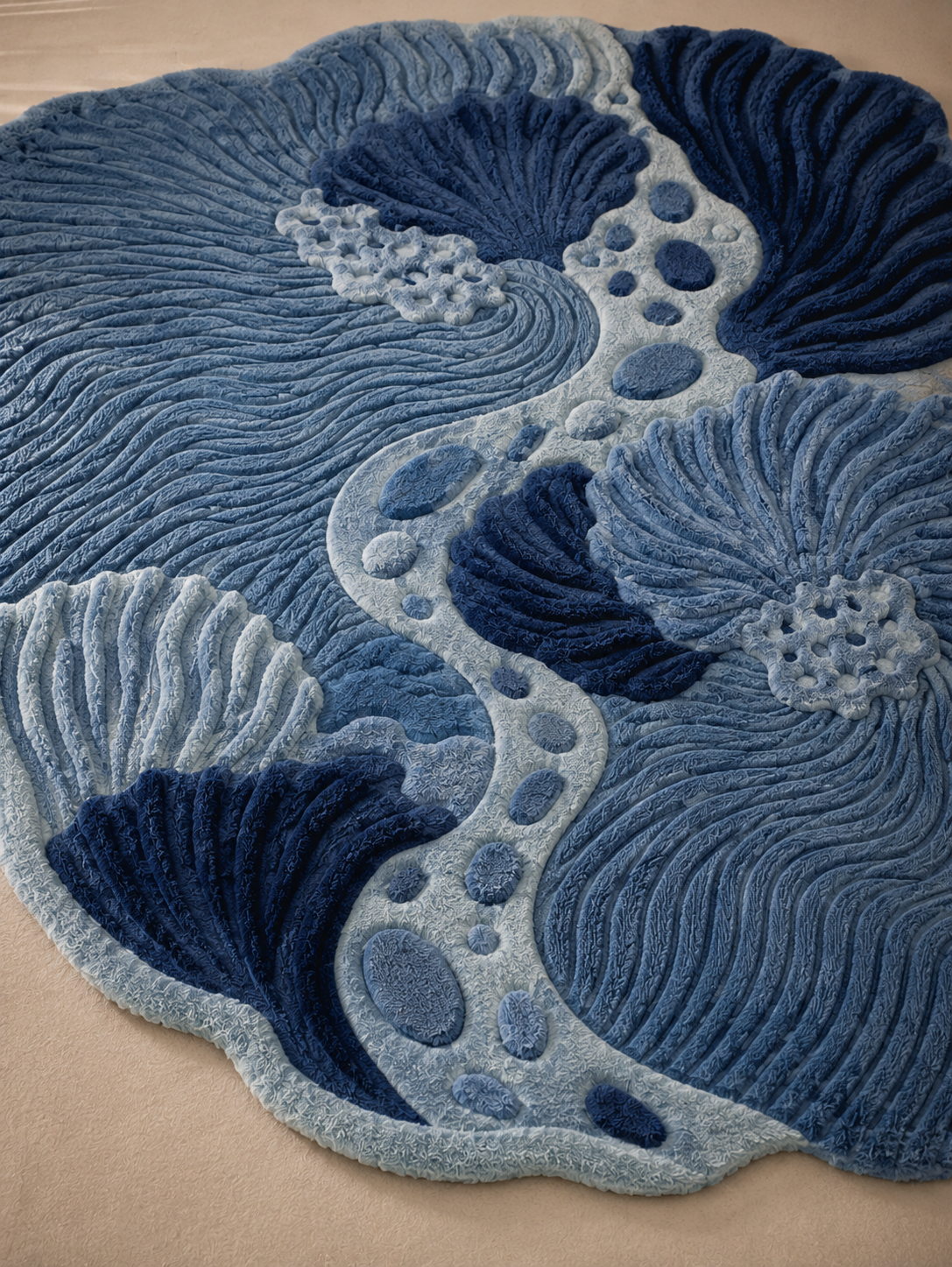 Hand-Tufted Blue Abstract Wool Rug – Sculptural Ocean-Inspired Area Rug, Modern Tufted Statement Rug, Contemporary Organic Shape Rug