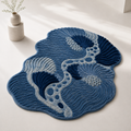 Hand-Tufted Blue Abstract Wool Rug – Sculptural Ocean-Inspired Area Rug, Modern Tufted Statement Rug, Contemporary Organic Shape Rug