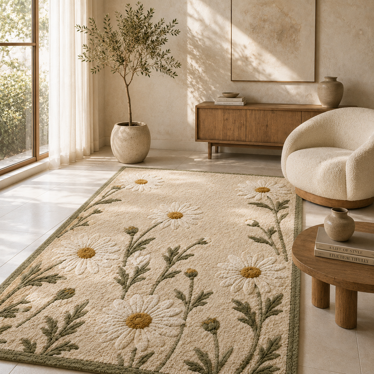 Handmade Daisy Garden Rug | Hand Tufted Wool Carpet