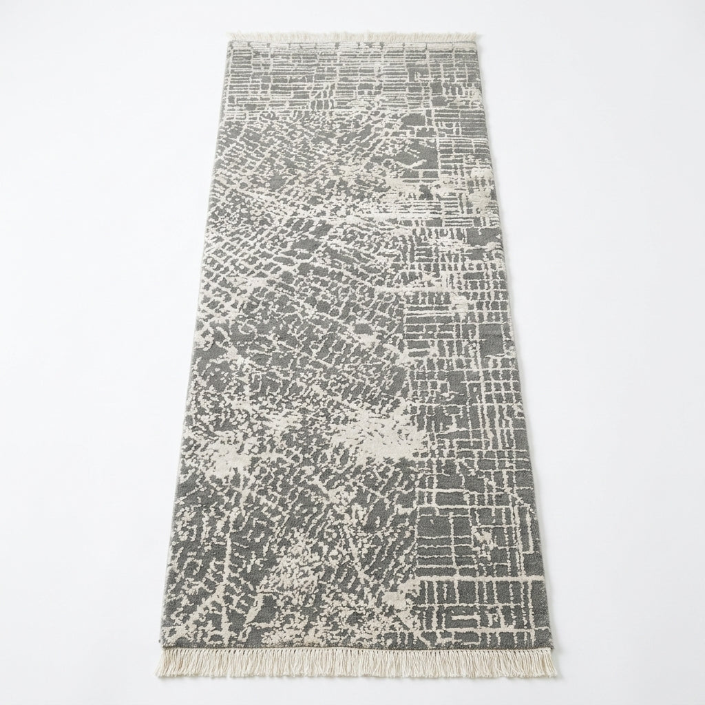Wool Bamboo Silk Contemporary Rug – Handwoven Grey & Ivory Textured Design (2x3 ft)